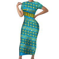 Rwanda Christmas Family Matching Short Sleeve Bodycon Dress and Hawaiian Shirt with Blue-Yellow Pattern, Festive Geometric Motifs, and Bold Typography - Wonder Print Shop