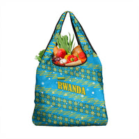 Rwanda Christmas Grocery Bag with Blue-Yellow Pattern, Festive Geometric Motifs, and Bold Typography - Wonder Print Shop