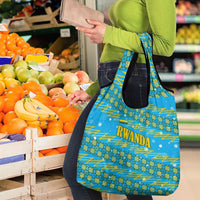 Rwanda Christmas Grocery Bag with Blue-Yellow Pattern, Festive Geometric Motifs, and Bold Typography - Wonder Print Shop