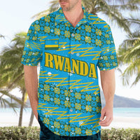 Rwanda Christmas Hawaiian Shirt with Blue-Yellow Pattern, Festive Geometric Motifs, and Bold Typography - Wonder Print Shop