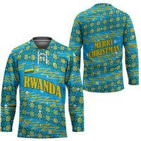 Rwanda Christmas Hockey Jersey with Blue-Yellow Pattern, Festive Geometric Motifs, and Bold Typography - Wonder Print Shop