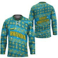 Rwanda Christmas Hockey Jersey with Blue-Yellow Pattern, Festive Geometric Motifs, and Bold Typography - Wonder Print Shop