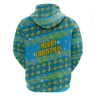 Rwanda Christmas Hoodie with Blue-Yellow Pattern, Festive Geometric Motifs, and Bold Typography - Wonder Print Shop