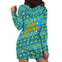 Rwanda Christmas Hoodie Dress with Blue-Yellow Pattern, Festive Geometric Motifs, and Bold Typography - Wonder Print Shop