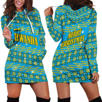 Rwanda Christmas Hoodie Dress with Blue-Yellow Pattern, Festive Geometric Motifs, and Bold Typography - Wonder Print Shop