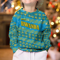 Rwanda Christmas Kid Ugly Christmas Sweater with Blue-Yellow Pattern, Festive Geometric Motifs, and Bold Typography - Wonder Print Shop