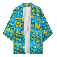 Rwanda Christmas Kimono with Blue-Yellow Pattern, Festive Geometric Motifs, and Bold Typography - Wonder Print Shop
