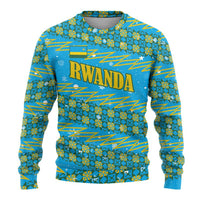 Rwanda Christmas Ugly Christmas Sweater with Blue-Yellow Pattern, Festive Geometric Motifs, and Bold Typography - Wonder Print Shop