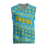 Rwanda Christmas Knitted V-Neck Vest with Blue-Yellow Pattern, Festive Geometric Motifs, and Bold Typography - Wonder Print Shop