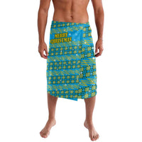 Rwanda Christmas Lavalava with Blue-Yellow Pattern, Festive Geometric Motifs, and Bold Typography - Wonder Print Shop