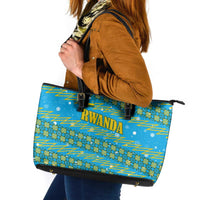 Rwanda Christmas Leather Tote Bag with Blue-Yellow Pattern, Festive Geometric Motifs, and Bold Typography - Wonder Print Shop