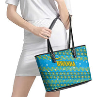 Rwanda Christmas Leather Tote Bag with Blue-Yellow Pattern, Festive Geometric Motifs, and Bold Typography - Wonder Print Shop