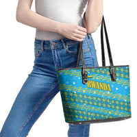 Rwanda Christmas Leather Tote Bag with Blue-Yellow Pattern, Festive Geometric Motifs, and Bold Typography - Wonder Print Shop