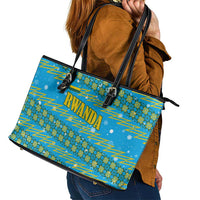 Rwanda Christmas Leather Tote Bag with Blue-Yellow Pattern, Festive Geometric Motifs, and Bold Typography - Wonder Print Shop