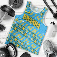 Rwanda Christmas Men Tank Top with Blue-Yellow Pattern, Festive Geometric Motifs, and Bold Typography - Wonder Print Shop
