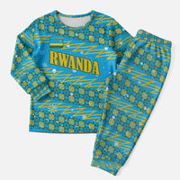 Rwanda Christmas Pajama Set with Blue-Yellow Pattern, Festive Geometric Motifs, and Bold Typography - Wonder Print Shop