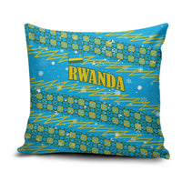 Rwanda Christmas Pillow Cover with Blue-Yellow Pattern, Festive Geometric Motifs, and Bold Typography - Wonder Print Shop