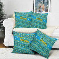Rwanda Christmas Pillow Cover with Blue-Yellow Pattern, Festive Geometric Motifs, and Bold Typography - Wonder Print Shop