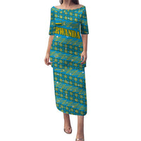 Rwanda Christmas Puletasi with Blue-Yellow Pattern, Festive Geometric Motifs, and Bold Typography - Wonder Print Shop