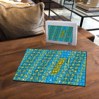 Rwanda Christmas Puzzle with Blue-Yellow Pattern, Festive Geometric Motifs, and Bold Typography - Wonder Print Shop