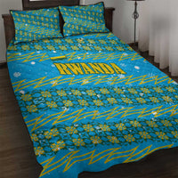 Rwanda Christmas Quilt Bed Set with Blue-Yellow Pattern, Festive Geometric Motifs, and Bold Typography - Wonder Print Shop