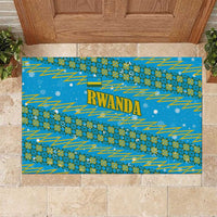 Rwanda Christmas Rubber Doormat with Blue-Yellow Pattern, Festive Geometric Motifs, and Bold Typography - Wonder Print Shop