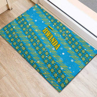 Rwanda Christmas Rubber Doormat with Blue-Yellow Pattern, Festive Geometric Motifs, and Bold Typography - Wonder Print Shop