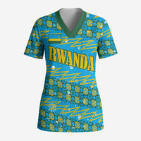 Rwanda Christmas Scrub Top with Blue-Yellow Pattern, Festive Geometric Motifs, and Bold Typography - Wonder Print Shop