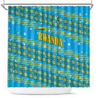 Rwanda Christmas Shower Curtain with Blue-Yellow Pattern, Festive Geometric Motifs, and Bold Typography - Wonder Print Shop