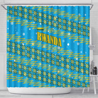 Rwanda Christmas Shower Curtain with Blue-Yellow Pattern, Festive Geometric Motifs, and Bold Typography - Wonder Print Shop