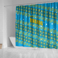 Rwanda Christmas Shower Curtain with Blue-Yellow Pattern, Festive Geometric Motifs, and Bold Typography - Wonder Print Shop