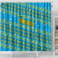 Rwanda Christmas Shower Curtain with Blue-Yellow Pattern, Festive Geometric Motifs, and Bold Typography - Wonder Print Shop