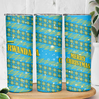 Rwanda Christmas Skinny Tumbler with Blue-Yellow Pattern, Festive Geometric Motifs, and Bold Typography - Wonder Print Shop