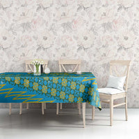 Rwanda Christmas Tablecloth with Blue-Yellow Pattern, Festive Geometric Motifs, and Bold Typography - Wonder Print Shop