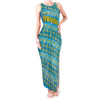 Rwanda Christmas Tank Maxi Dress with Blue-Yellow Pattern, Festive Geometric Motifs, and Bold Typography - Wonder Print Shop