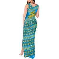 Rwanda Christmas Tank Maxi Dress with Blue-Yellow Pattern, Festive Geometric Motifs, and Bold Typography - Wonder Print Shop