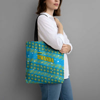 Rwanda Christmas Tote Bag with Blue-Yellow Pattern, Festive Geometric Motifs, and Bold Typography - Wonder Print Shop