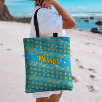 Rwanda Christmas Tote Bag with Blue-Yellow Pattern, Festive Geometric Motifs, and Bold Typography - Wonder Print Shop
