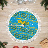 Rwanda Christmas Tree Skirt with Blue-Yellow Pattern, Festive Geometric Motifs, and Bold Typography - Wonder Print Shop