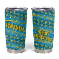 Rwanda Christmas Tumbler Cup with Blue-Yellow Pattern, Festive Geometric Motifs, and Bold Typography - Wonder Print Shop
