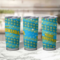 Rwanda Christmas Tumbler Cup with Blue-Yellow Pattern, Festive Geometric Motifs, and Bold Typography - Wonder Print Shop