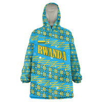 Rwanda Christmas Wearable Blanket Hoodie with Blue-Yellow Pattern, Festive Geometric Motifs, and Bold Typography - Wonder Print Shop