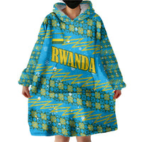 Rwanda Christmas Wearable Blanket Hoodie with Blue-Yellow Pattern, Festive Geometric Motifs, and Bold Typography - Wonder Print Shop