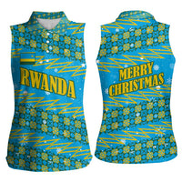 Rwanda Christmas Women Sleeveless Polo Shirt with Blue-Yellow Pattern, Festive Geometric Motifs, and Bold Typography - Wonder Print Shop