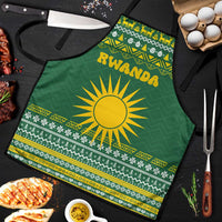 Rwanda Christmas Apron with Green-Yellow Pattern, National Emblem, and Radiant Sun Motif - Wonder Print Shop