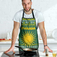 Rwanda Christmas Apron with Green-Yellow Pattern, National Emblem, and Radiant Sun Motif - Wonder Print Shop