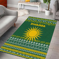 Rwanda Christmas Area Rug with Green-Yellow Pattern, National Emblem, and Radiant Sun Motif - Wonder Print Shop