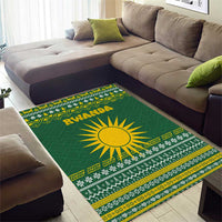 Rwanda Christmas Area Rug with Green-Yellow Pattern, National Emblem, and Radiant Sun Motif - Wonder Print Shop