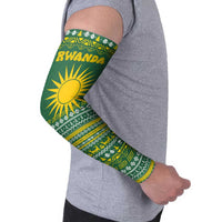 Rwanda Christmas Arm Sleeves with Green-Yellow Pattern, National Emblem, and Radiant Sun Motif - Wonder Print Shop