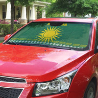Rwanda Christmas Auto Sun Shade with Green-Yellow Pattern, National Emblem, and Radiant Sun Motif - Wonder Print Shop